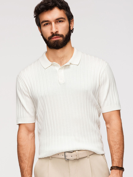 Ombre Clothing Polochiă SLIM FIT din viscoză pentru bărbați cu dungi verticale - alb rupt V3 OM-POSS-0169 Ombre Clothing