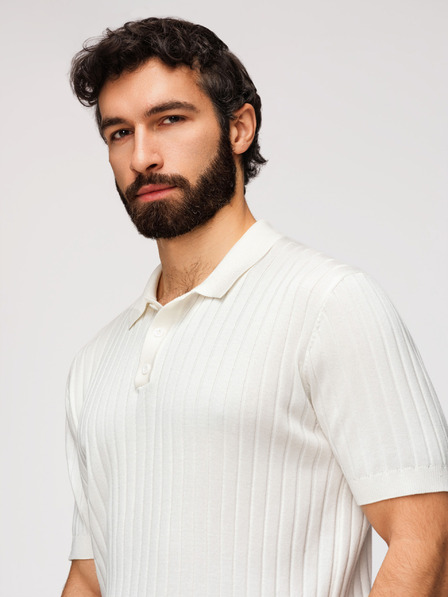 Ombre Clothing Polochiă SLIM FIT din viscoză pentru bărbați cu dungi verticale - alb rupt V3 OM-POSS-0169 Ombre Clothing