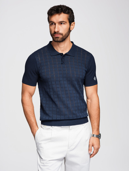 Ombre Clothing Polochiă din viscoză cu model ajourat pentru bărbați - albastru închis V2 OM-POSS-0168 Ombre Clothing