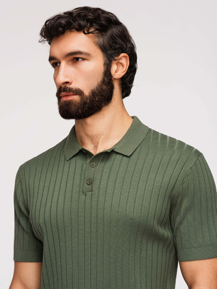 Ombre Clothing Polochiă SLIM FIT din viscoză pentru bărbați cu nervuri verticale - verde măsliniu V4 OM-POSS-0169 Ombre Clothing