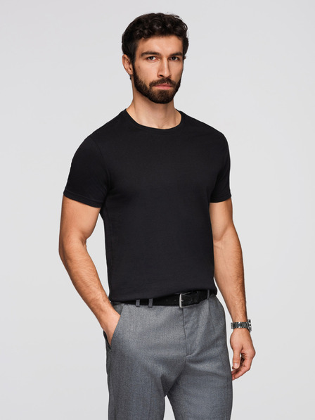 Ombre Clothing Tricou din bumbac BASIC pentru bărbați cu decolteu rotund - 3x negru V9 OM-TSBS-0268 (3x NEGRE) Ombre Clothing