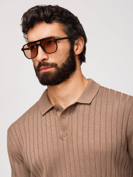 Ombre Clothing Polochiă SLIM FIT din viscoză pentru bărbați cu dungi verticale - maro deschis V5 OM-POSS-0169 Ombre Clothing