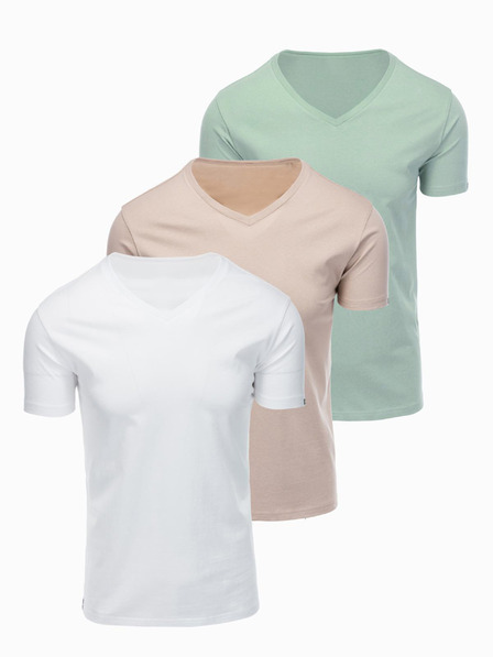 Ombre Clothing Tricou din bumbac BASIC pentru bărbați cu decolteu în V - gri-verde/alb/bej V14 OM-TSBS-0281 Ombre Clothing