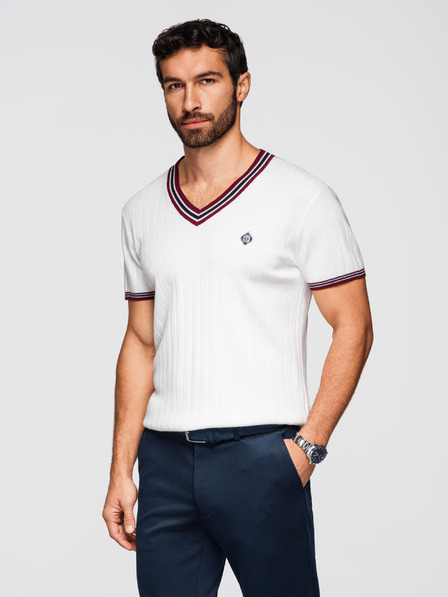 Ombre Clothing Tricou din viscoză pentru bărbați cu decolteu în V - alb V1 OM-TSCT-0266 Ombre Clothing