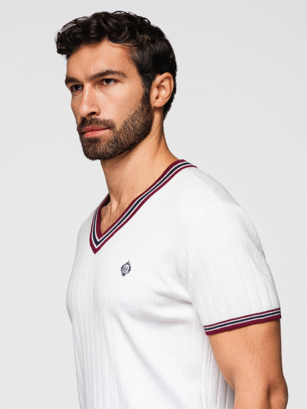 Ombre Clothing Tricou din viscoză pentru bărbați cu decolteu în V - alb V1 OM-TSCT-0266 Ombre Clothing