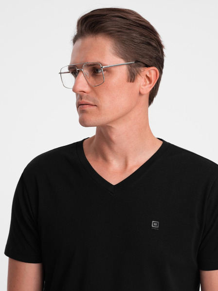 Ombre Clothing Tricou pentru bărbați cu decolteu în V și elastan - negru V3 S2040 Ombre Clothing