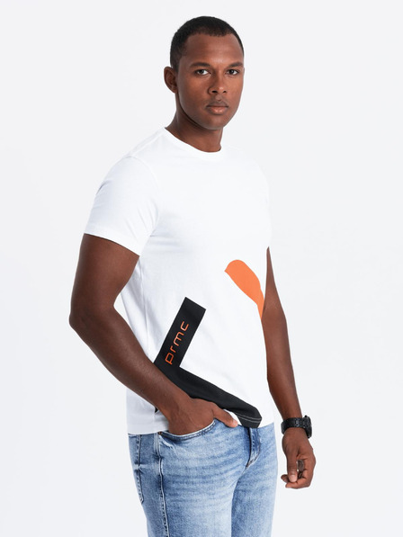 Ombre Clothing Tricou din bumbac pentru bărbați cu imprimeu bicolor contrastant - alb V2 OM-TSPT-0219 Ombre Clothing