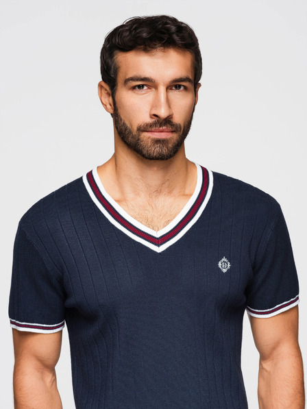 Ombre Clothing Tricou din viscoză pentru bărbați cu decolteu șerpuit - albastru închis V2 OM-TSCT-0266 Ombre Clothing