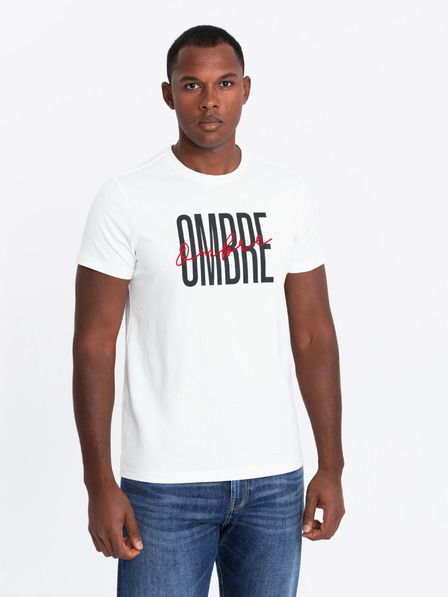 Ombre Clothing Tricou din bumbac pentru bărbați cu logo dublu - alb V1 S2041 Ombre Clothing