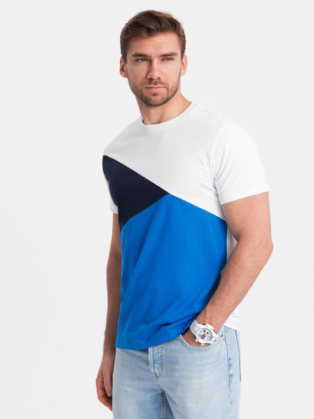 Ombre Clothing Tricou din bumbac pentru bărbați în culorile tricolorului - alb și albastru V4 OM-TSCT-0174 Ombre Clothing