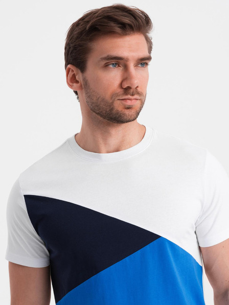 Ombre Clothing Tricou din bumbac pentru bărbați în culorile tricolorului - alb și albastru V4 OM-TSCT-0174 Ombre Clothing