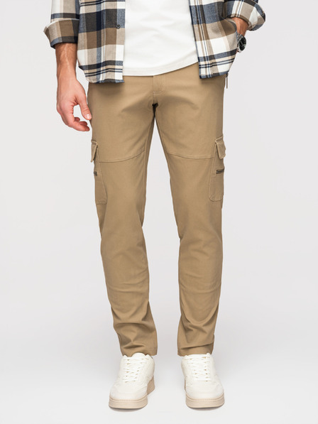 Ombre Clothing Pantaloni bărbătești cu pernă dreaptă și buzunare cu fermoar - khaki V3 P1517 Ombre Clothing