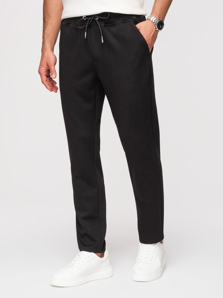 Ombre Clothing Pantaloni de trening bărbătești cu pernă dreaptă din tricot lin - negru V1 OM-PSBC-0221 Ombre Clothing