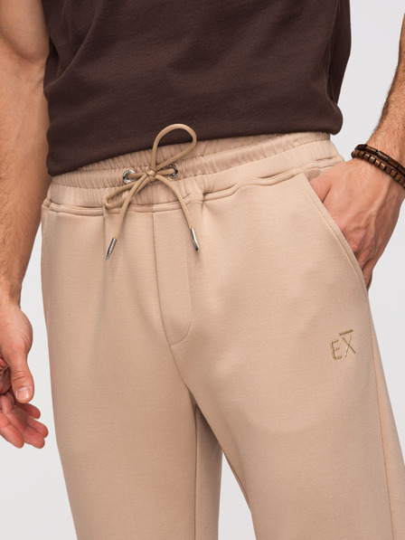 Ombre Clothing Pantaloni de trening bărbătești cu pernă dreaptă din tricot lin - bej V3 OM-PSBC-0221 Ombre Clothing