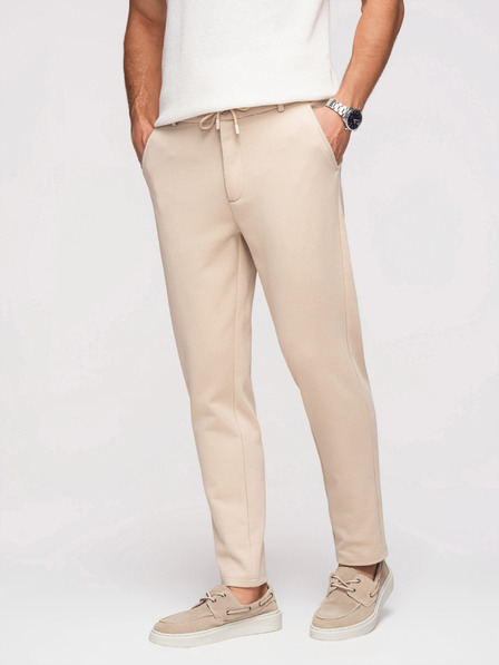 Ombre Clothing Pantaloni casual bărbătești CARROT FIT din tricot jacquard - bej V2 OM-PACP-0292 Ombre Clothing