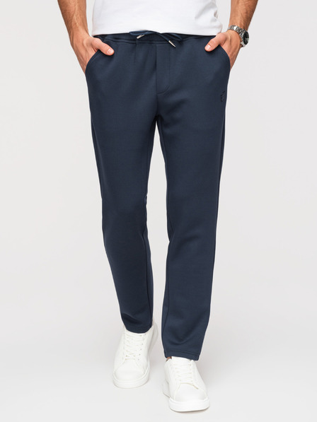 Ombre Clothing Pantaloni de trening bărbătești cu pernă dreaptă din tricot lin - albastru închis V4 OM-PSBC-0221 Ombre Clothing