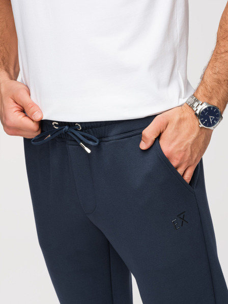 Ombre Clothing Pantaloni de trening bărbătești cu pernă dreaptă din tricot lin - albastru închis V4 OM-PSBC-0221 Ombre Clothing