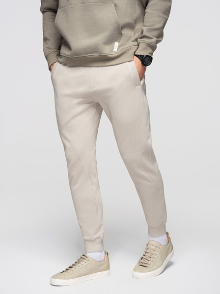 Ombre Clothing Pantaloni de trening bărbătești BASIC jogger cu pernă nervurată - bej deschis V1 OM-PABS-0305 Ombre Clothing