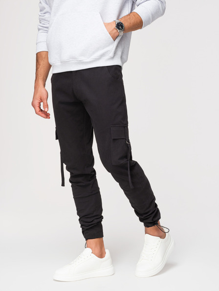 Ombre Clothing Pantaloni cargo bărbătești cu pernă dreaptă și manseta cu șnur - negru V4 P1516 Ombre Clothing