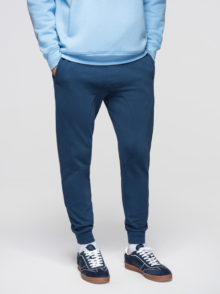 Ombre Clothing Pantaloni de trening BASIC jogging bărbătești cu nohavică nervurată - albastru închis V4 OM-PABS-0305 Ombre Clothing