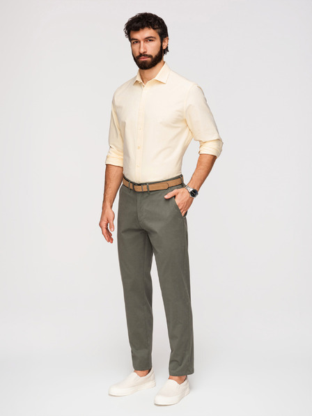 Ombre Clothing Pantaloni chino bărbătești REGULAR FIT - khaki V3 OM-PACP-0293 Ombre Clothing