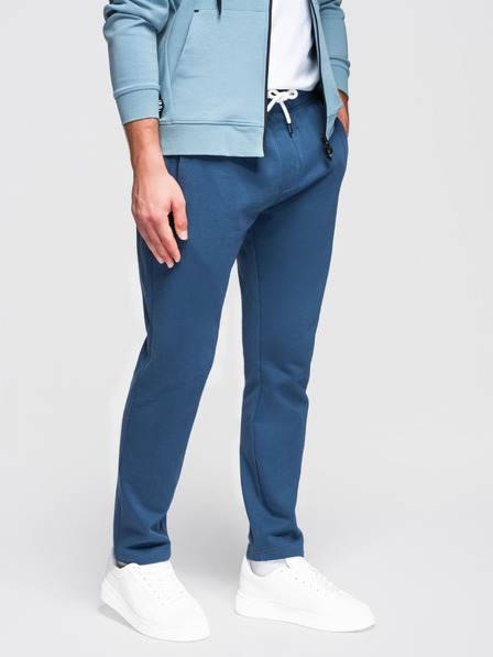 Ombre Clothing Pantaloni de trening bărbătești din bumbac BASIC fără căptușeală - albastru închis V4 OM-PABS-0304 Ombre Clothing