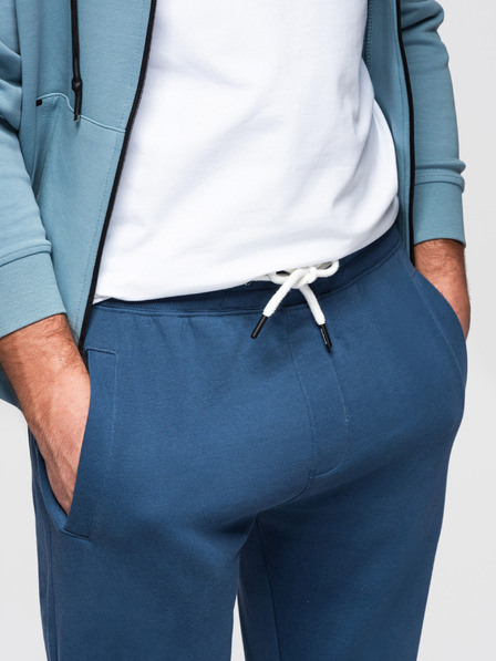 Ombre Clothing Pantaloni de trening bărbătești din bumbac BASIC fără căptușeală - albastru închis V4 OM-PABS-0304 Ombre Clothing
