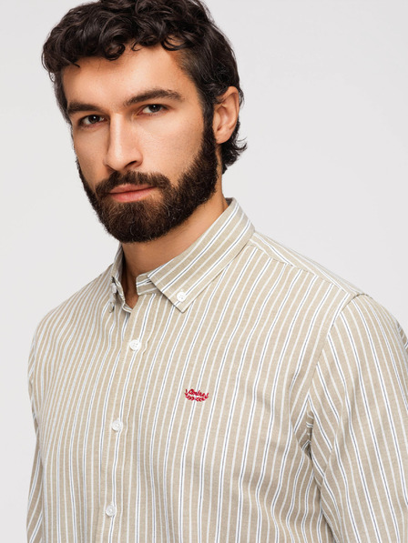 Ombre Clothing Cămașă bărbătească din bumbac REGULAR FIT cu dungi fine - bej V1 K703 Ombre Clothing