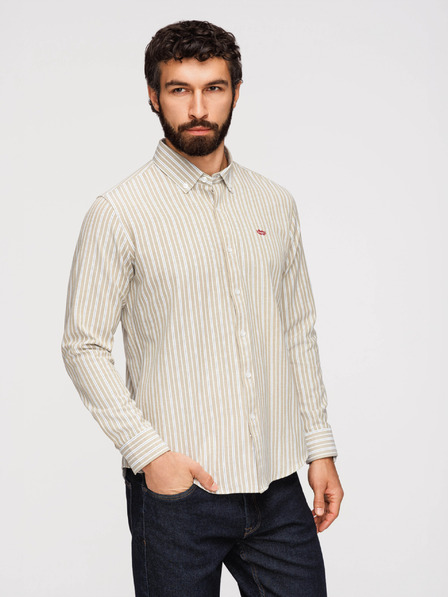 Ombre Clothing Cămașă bărbătească din bumbac REGULAR FIT cu dungi fine - bej V1 K703 Ombre Clothing