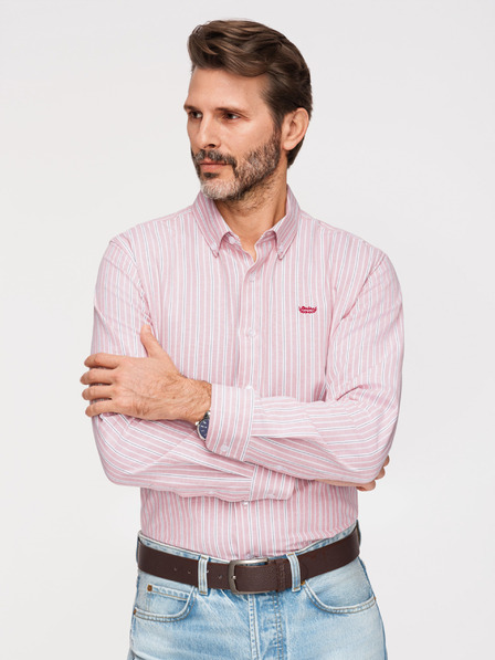 Ombre Clothing Cămașă bărbătească din bumbac REGULAR FIT cu dungi fine - roz V2 K703 Ombre Clothing