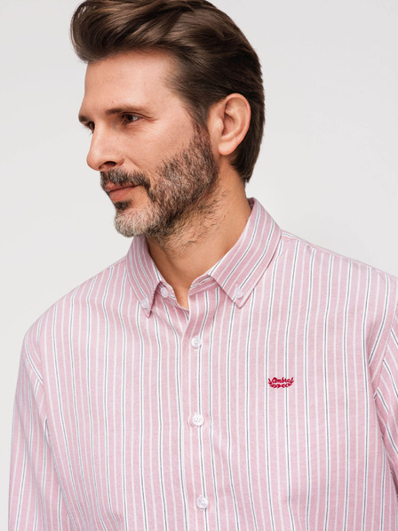 Ombre Clothing Cămașă bărbătească din bumbac REGULAR FIT cu dungi fine - roz V2 K703 Ombre Clothing