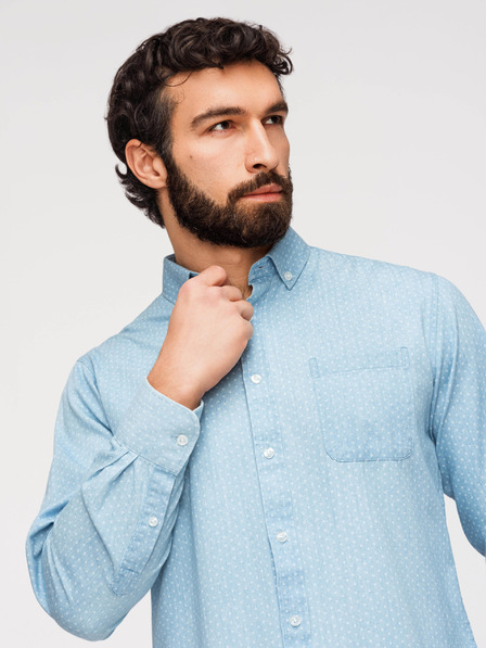 Ombre Clothing Cămașă bărbătească din bumbac din denim fin cu model - albastru deschis V1 K702 Ombre Clothing