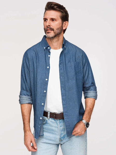 Ombre Clothing Cămașă bărbătească din bumbac cu model din denim fin - albastru V2 K702 Ombre Clothing