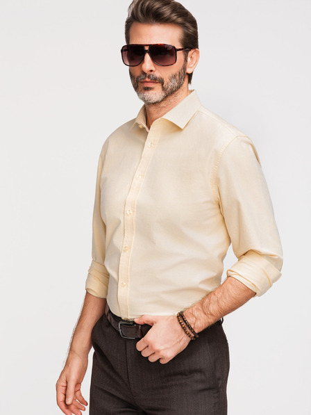 Ombre Clothing Cămașă bărbătească oxford din bumbac pastel - galben deschis V3 K705 Ombre Clothing