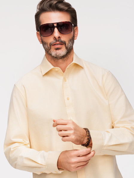 Ombre Clothing Cămașă bărbătească oxford din bumbac pastel - galben deschis V3 K705 Ombre Clothing