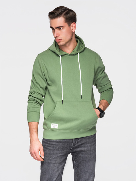 Ombre Clothing Bluză bărbătească din bumbac BASIC cu cangură și glugă - verde Ombre Clothing