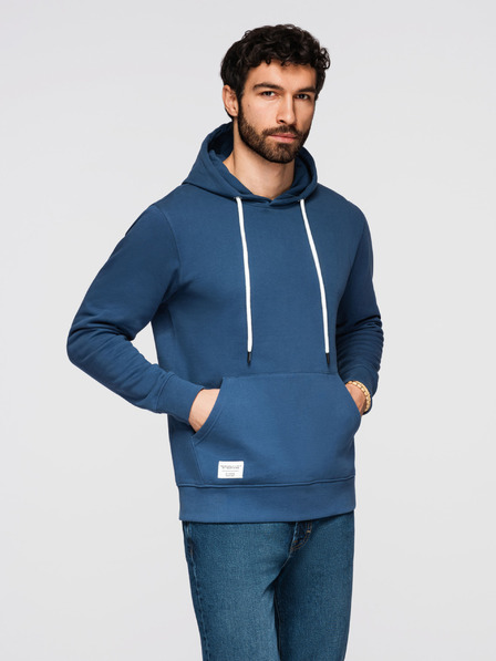 Ombre Clothing Bluză bărbătească din bumbac BASIC cu cangură și glugă - albastru închis Ombre Clothing