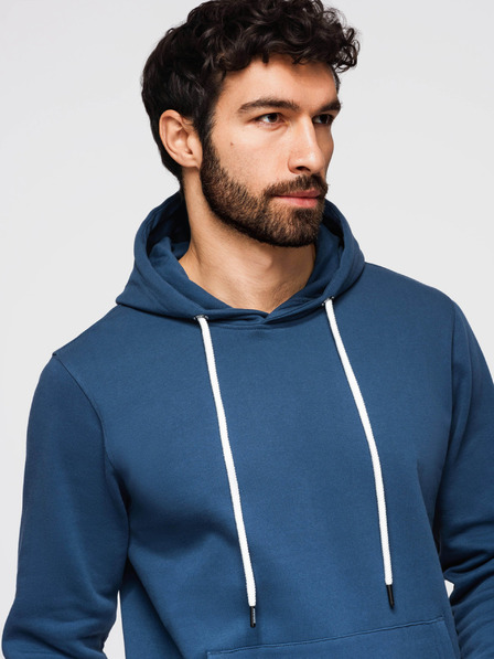 Ombre Clothing Bluză bărbătească din bumbac BASIC cu cangură și glugă - albastru închis Ombre Clothing