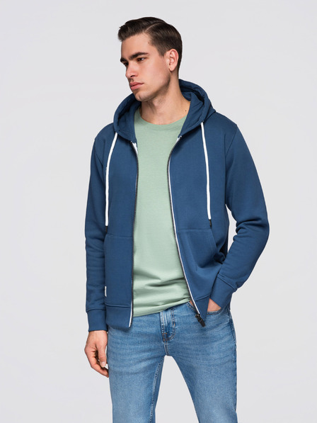 Ombre Clothing Bluză bărbătească din bumbac BASIC cu fermoar și glugă - albastru închis V4 OM-SSBZ-0272 Ombre Clothing