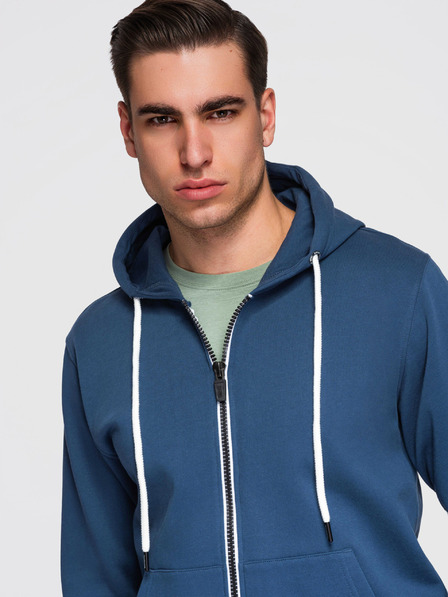 Ombre Clothing Bluză bărbătească din bumbac BASIC cu fermoar și glugă - albastru închis V4 OM-SSBZ-0272 Ombre Clothing