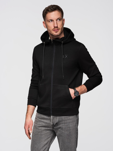 Ombre Clothing Bluză bărbătească cu glugă din tricot neted - negru V1 OM-SZBC-0196 Ombre Clothing