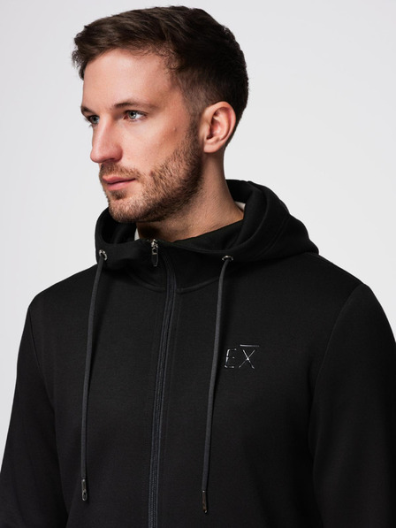 Ombre Clothing Bluză bărbătească cu glugă din tricot neted - negru V1 OM-SZBC-0196 Ombre Clothing