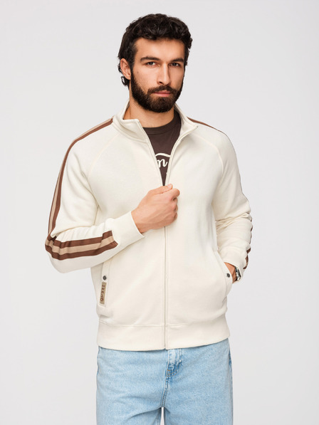 Ombre Clothing Bluză bărbătească cu guler ridicat și margini - crem V3 B1718 Ombre Clothing