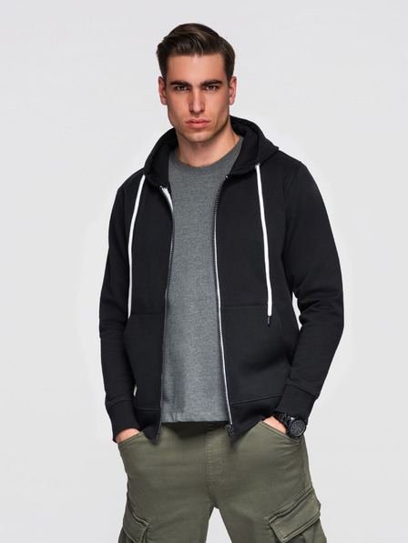 Ombre Clothing Bluză bărbătească din bumbac elastic BASIC cu glugă - negru V5 OM-SSBZ-0272 Ombre Clothing