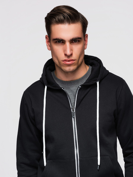 Ombre Clothing Bluză bărbătească din bumbac elastic BASIC cu glugă - negru V5 OM-SSBZ-0272 Ombre Clothing