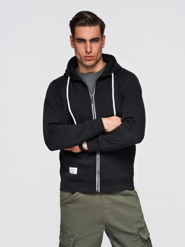 Ombre Clothing Bluză bărbătească din bumbac elastic BASIC cu glugă - negru V5 OM-SSBZ-0272 Ombre Clothing