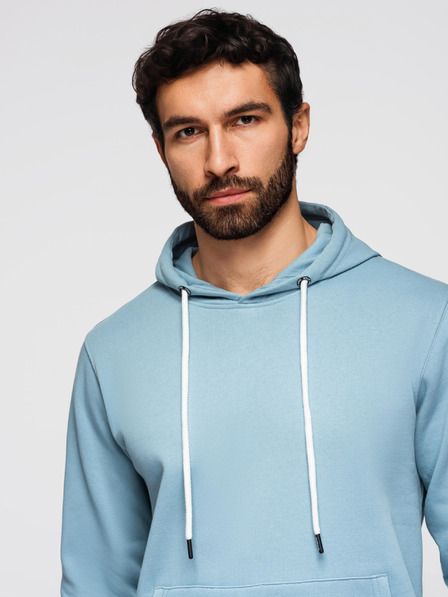 Ombre Clothing Bluză din bumbac BASIC tip cangur pentru bărbați cu glugă - albastru Ombre Clothing