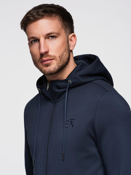 Ombre Clothing Bluză cu glugă din tricot neted pentru bărbați - albastru închis V4 OM-SZBC-0196 Ombre Clothing