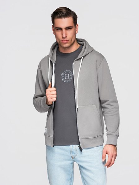 Ombre Clothing Bluză din bumbac BASIC pentru bărbați cu glugă și fermoar - gri V8 OM-SSBZ-0272 Ombre Clothing