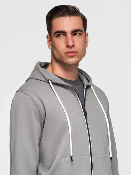 Ombre Clothing Bluză din bumbac BASIC pentru bărbați cu glugă și fermoar - gri V8 OM-SSBZ-0272 Ombre Clothing